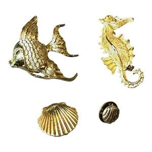 Gold Sea Life Brooch Set